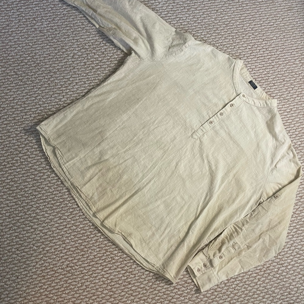 Men's Casual Beige Button Linen Down Shirt